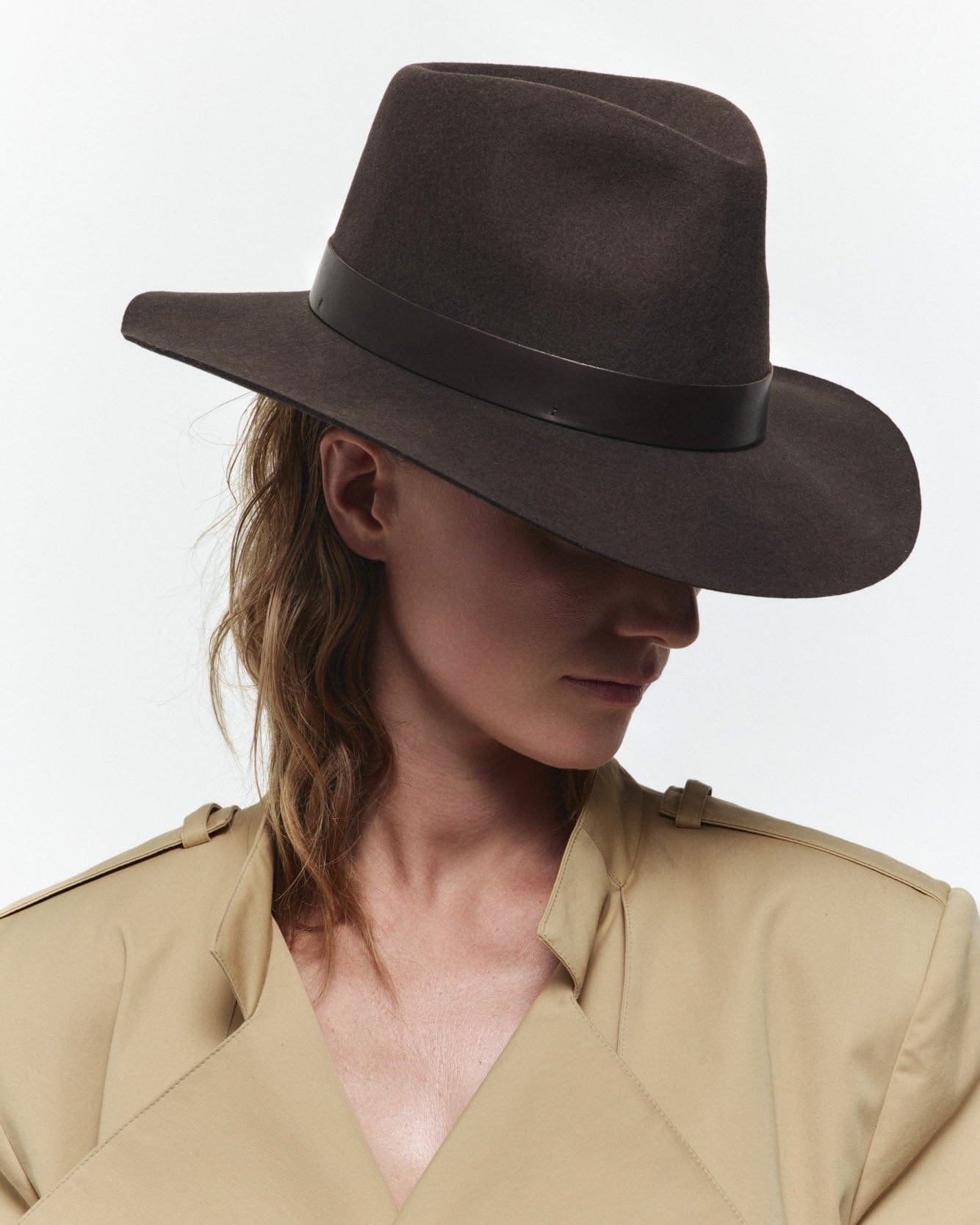 Chocolate Wool Felt Structured Wide Brim Hat - Image 3