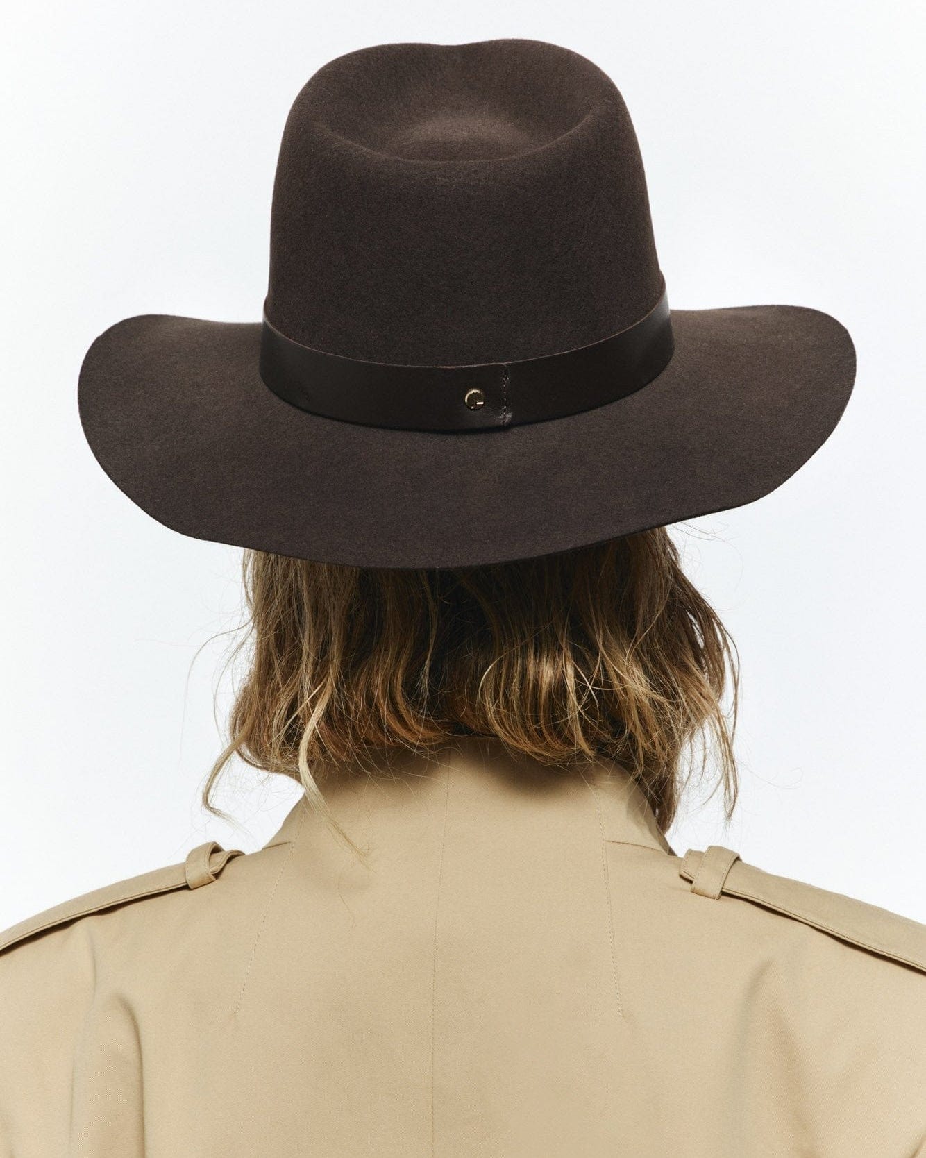 Chocolate Wool Felt Structured Wide Brim Hat - Image 4