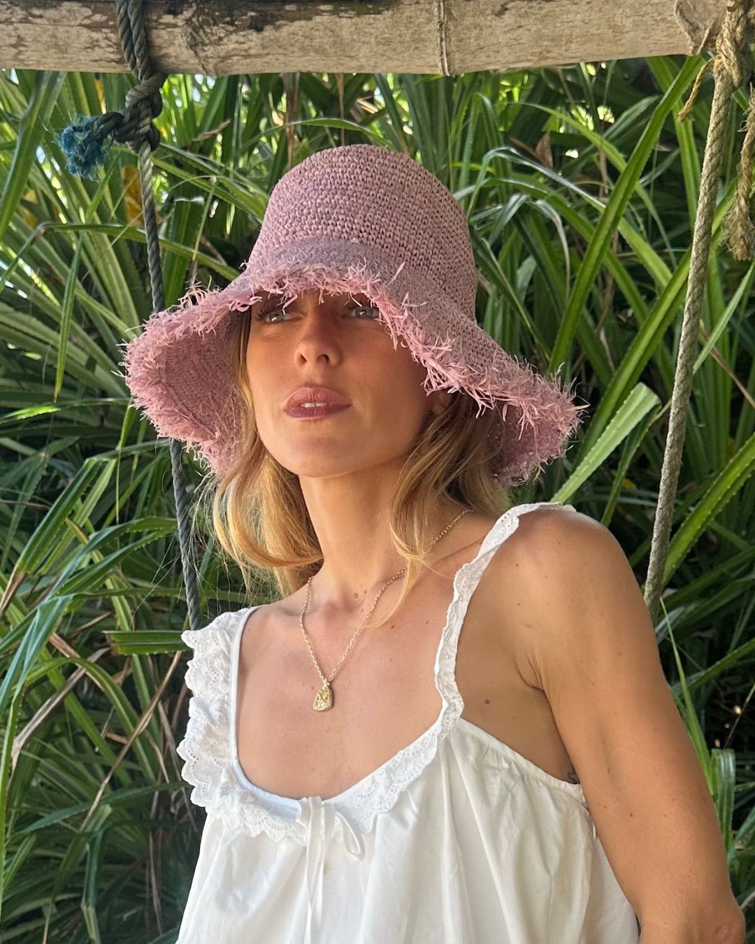 Una Raffia Bucket Hat with Openweave Finish - Lilac - Image 3