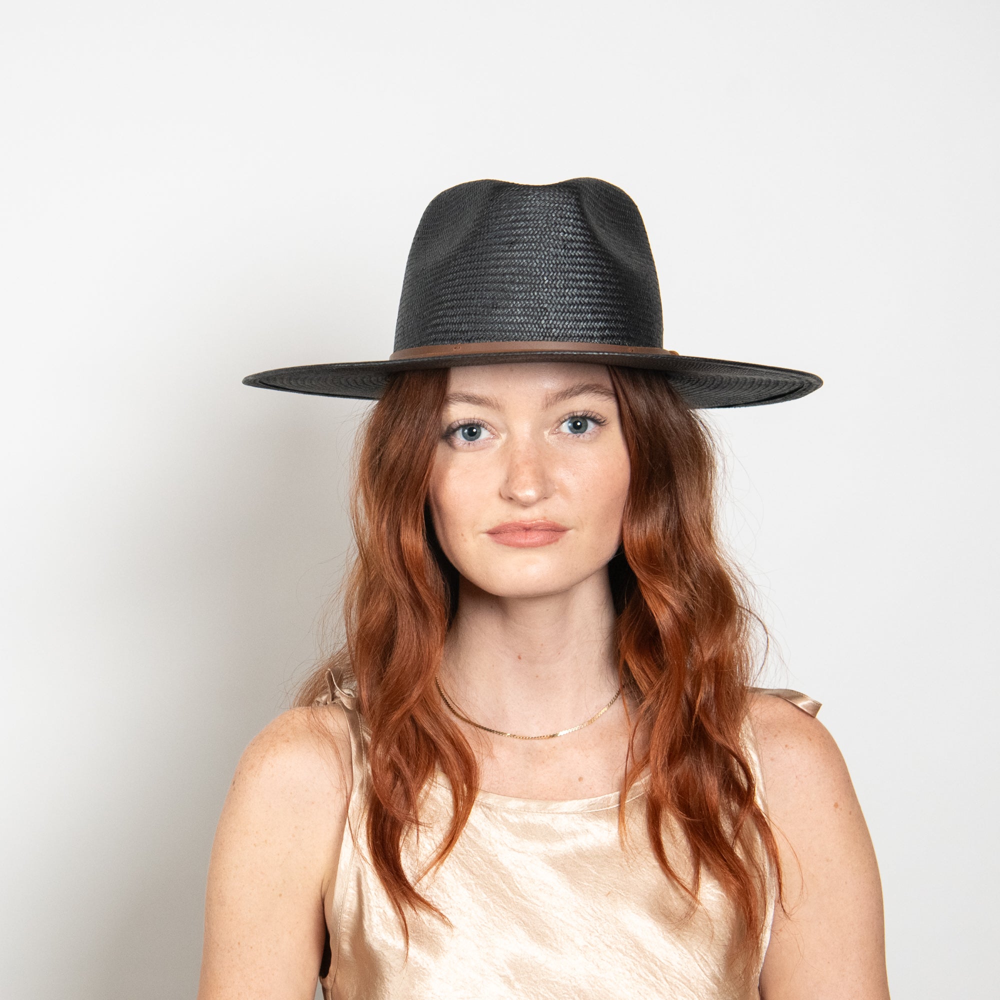 Classic Reed Wide Brim Sun Hat in Straw - Black - Image 4