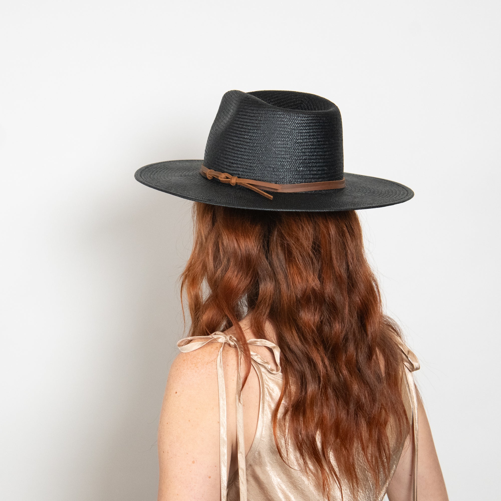 Classic Reed Wide Brim Sun Hat in Straw - Black - Image 6