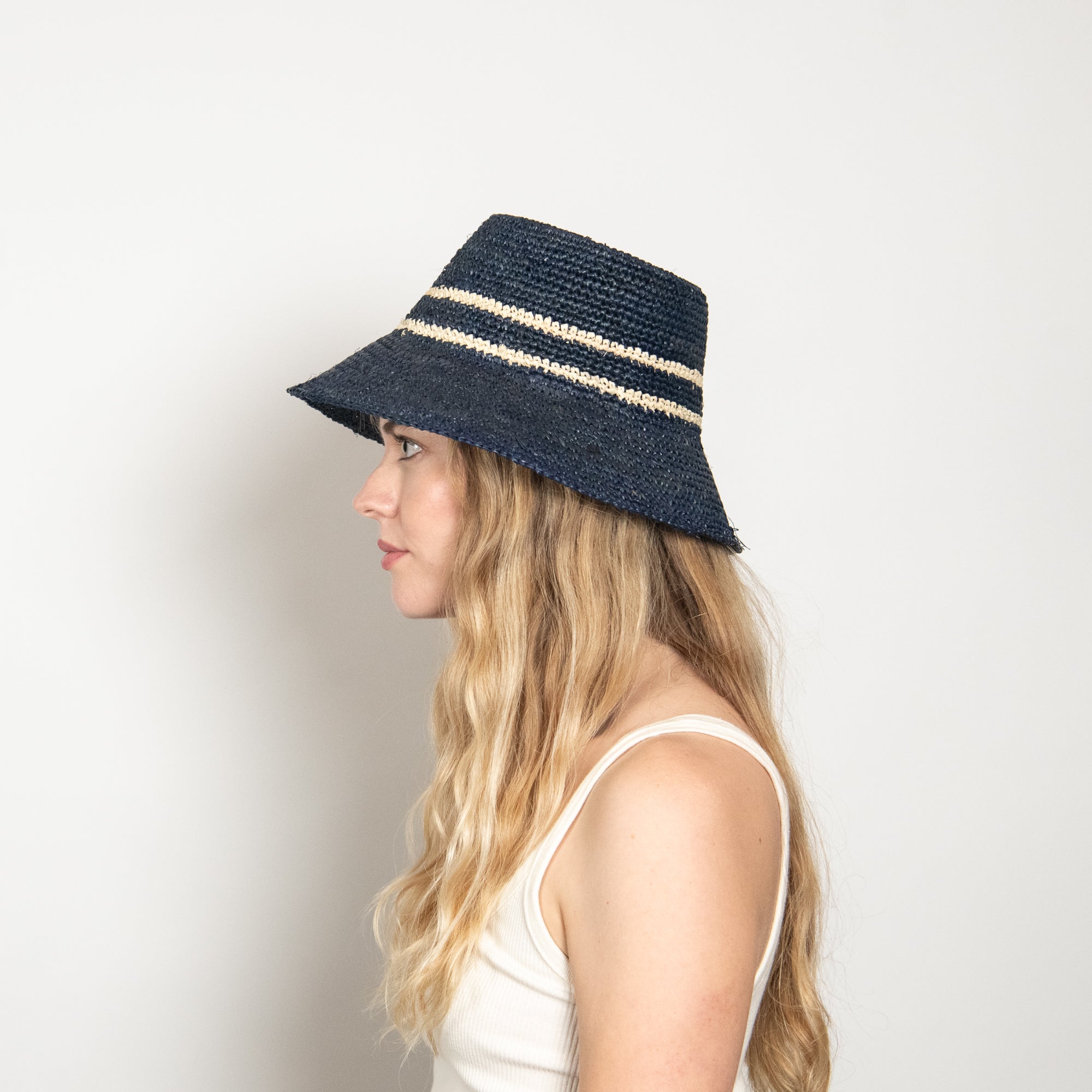 Airy Nova Bucket Hat in Raffia - Navy - Image 6