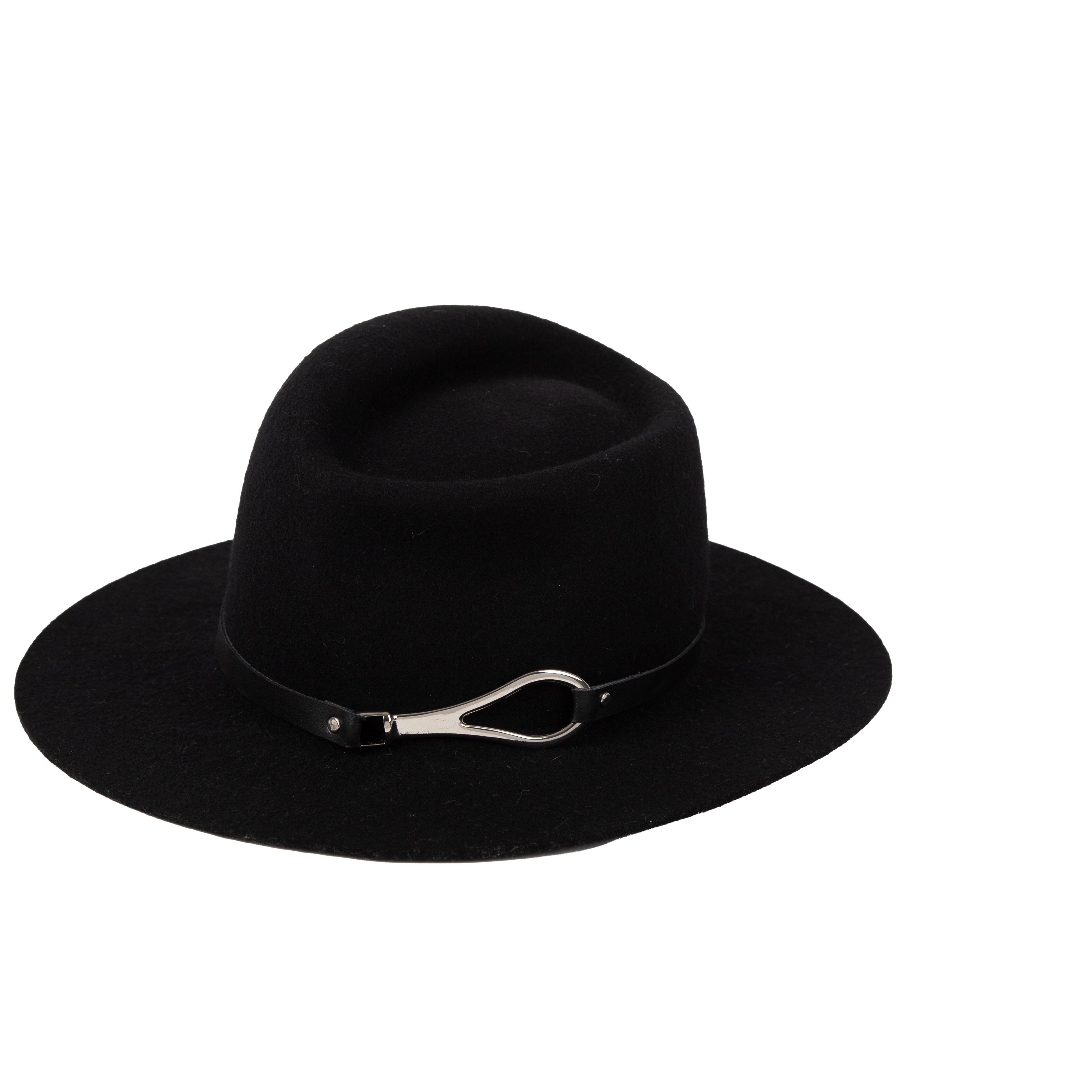 Distinctive Black Leather Band Wide Brim Fedora - Image 2
