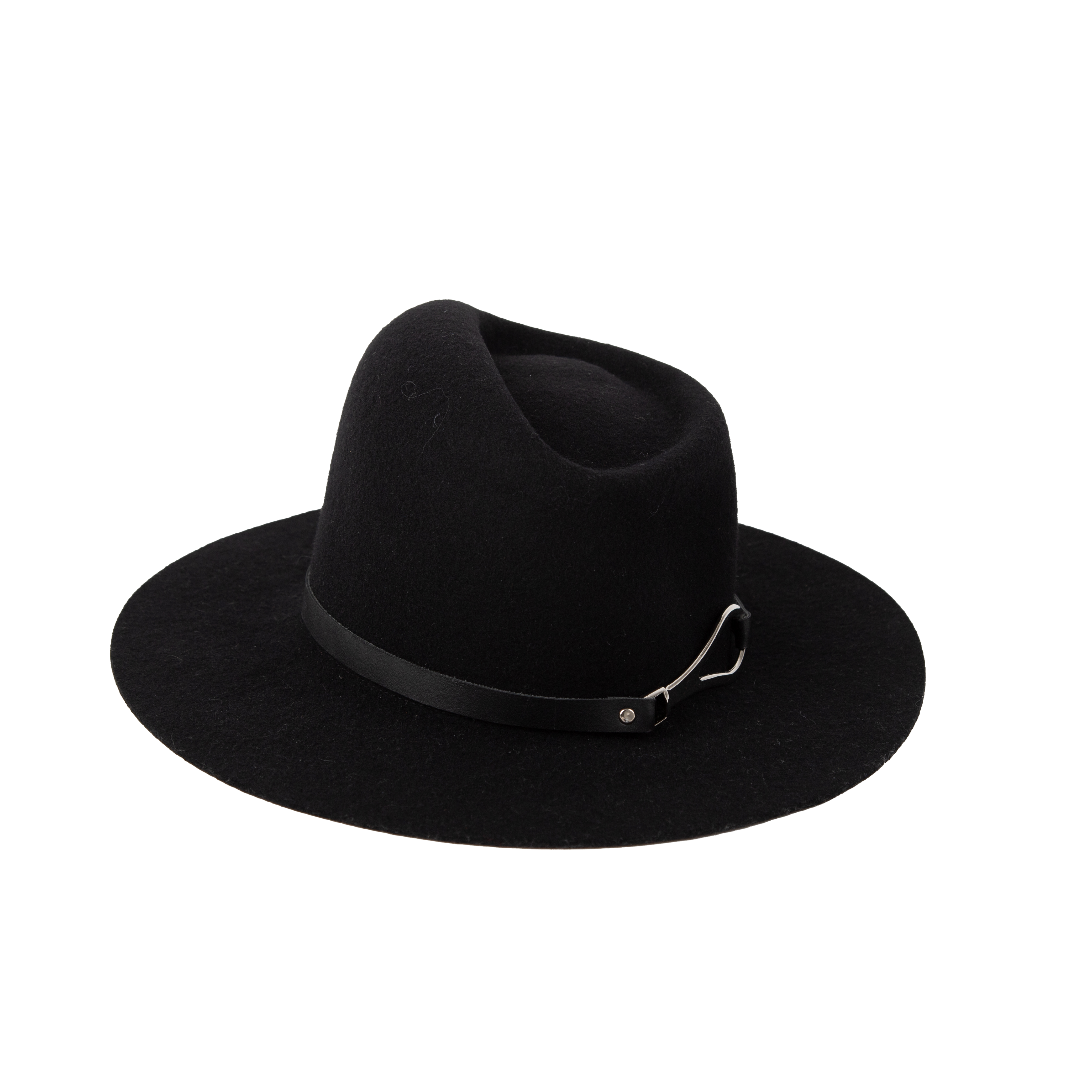 Distinctive Black Leather Band Wide Brim Fedora