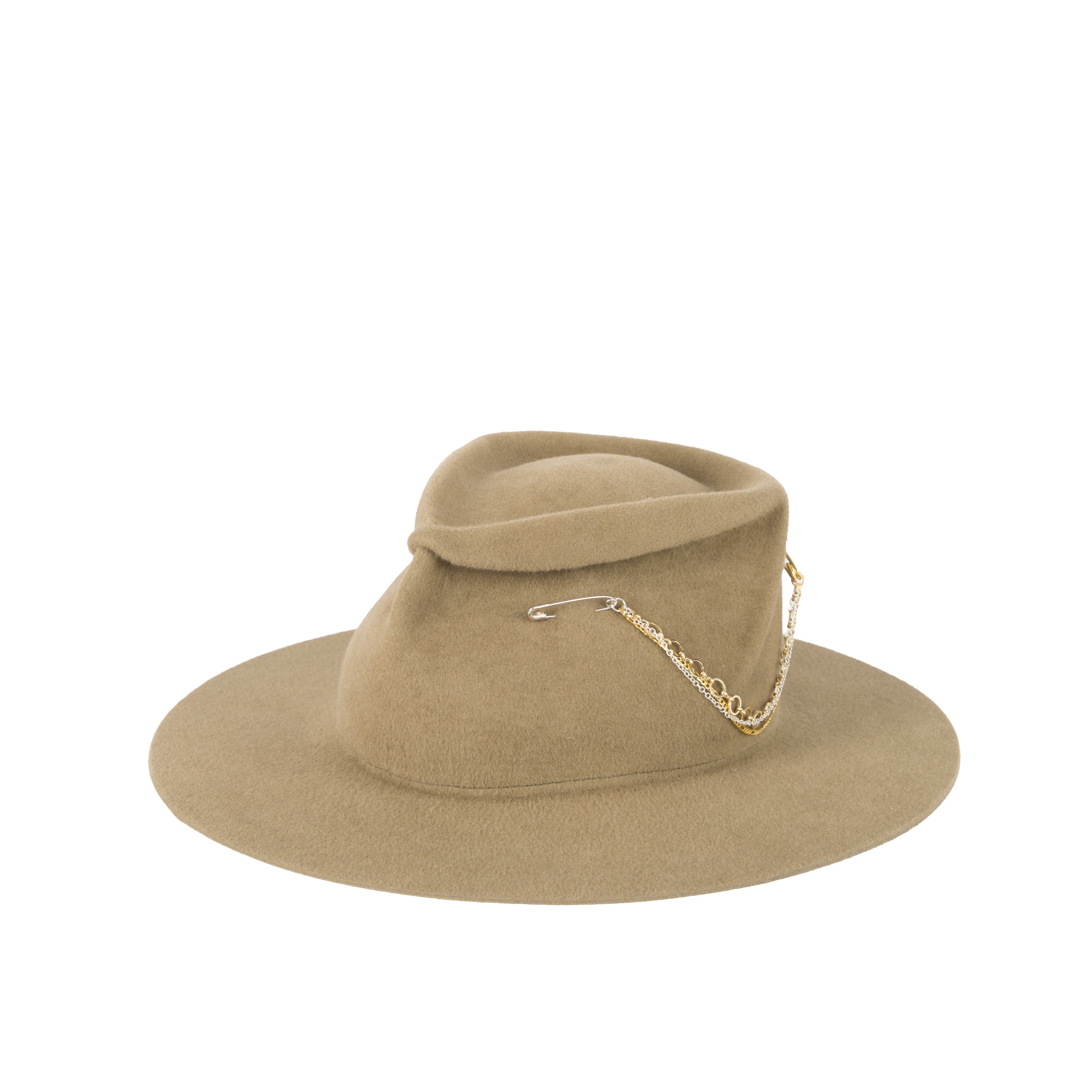 Detailed Polished Black Velour Felt Chain Trim Wide Brim - Image 2