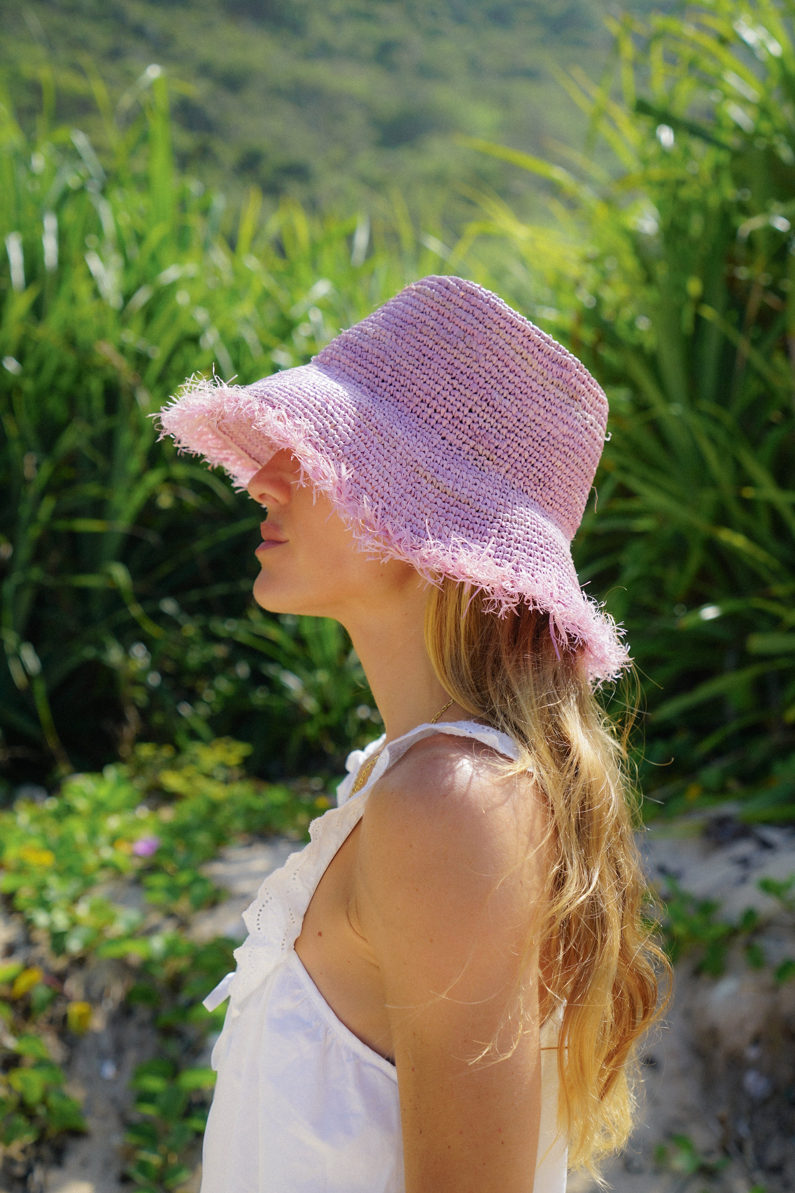 Una Raffia Bucket Hat with Openweave Finish - Lilac - Image 2