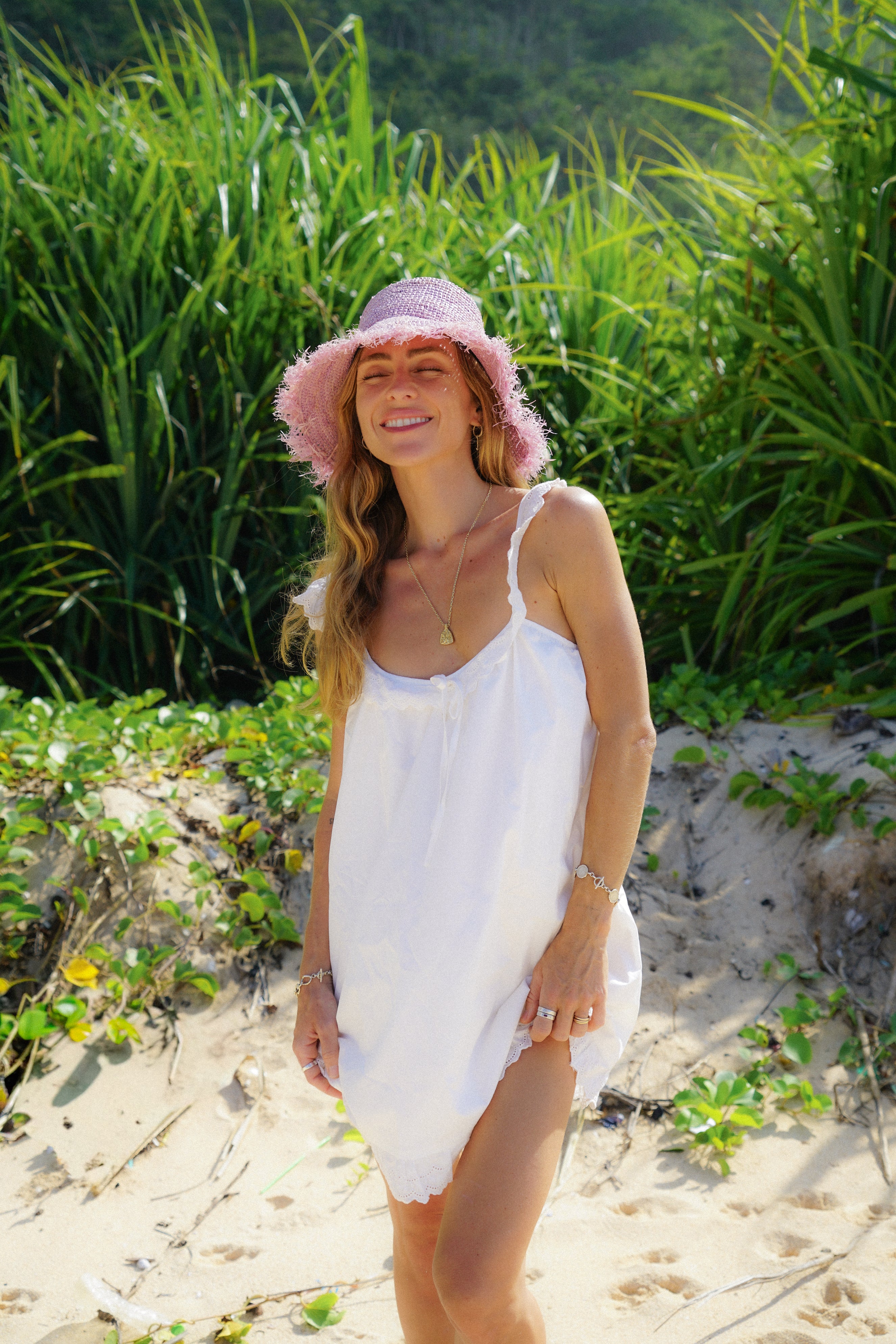 Una Raffia Bucket Hat with Openweave Finish - Lilac - Image 8