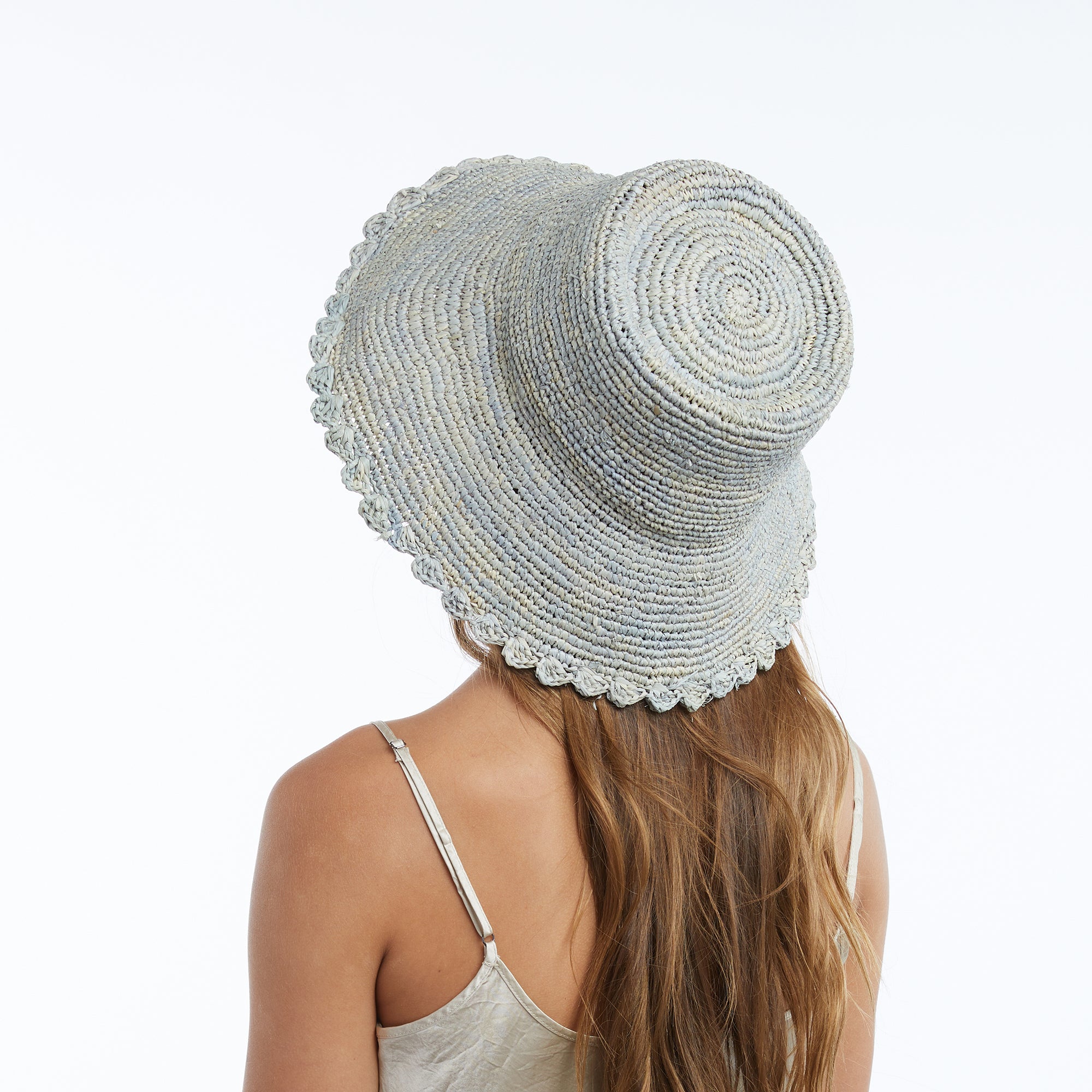 Braided Ember Bucket Hat in Raffia - Light Blue - Image 5