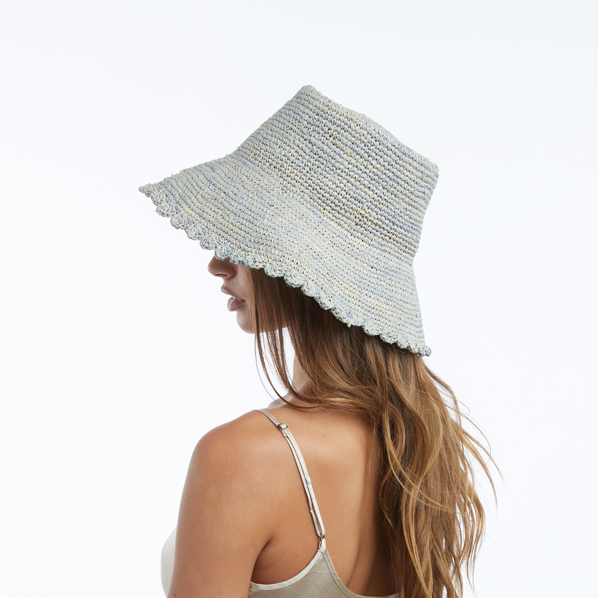 Braided Ember Bucket Hat in Raffia - Light Blue - Image 3