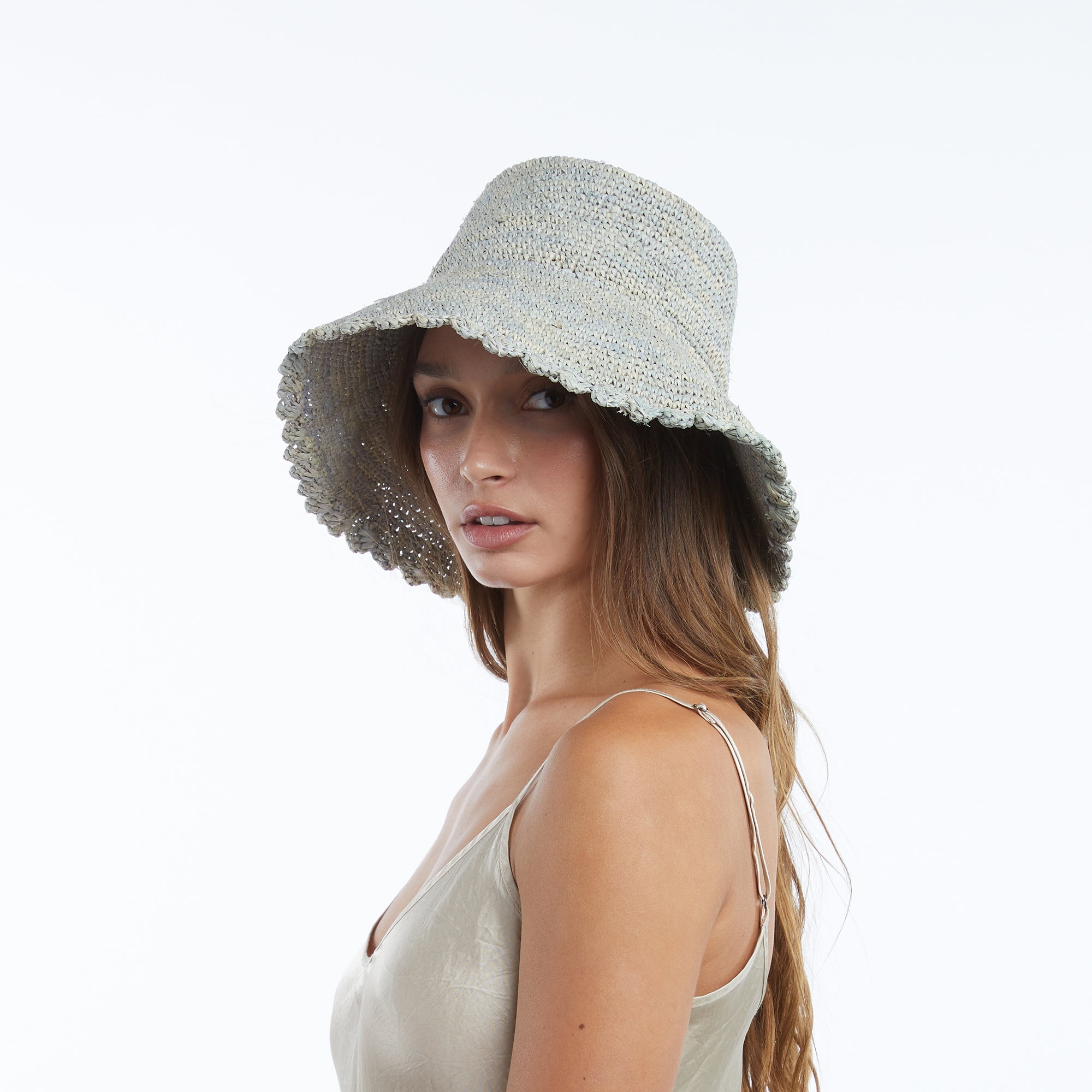 Braided Ember Bucket Hat in Raffia - Light Blue - Image 2
