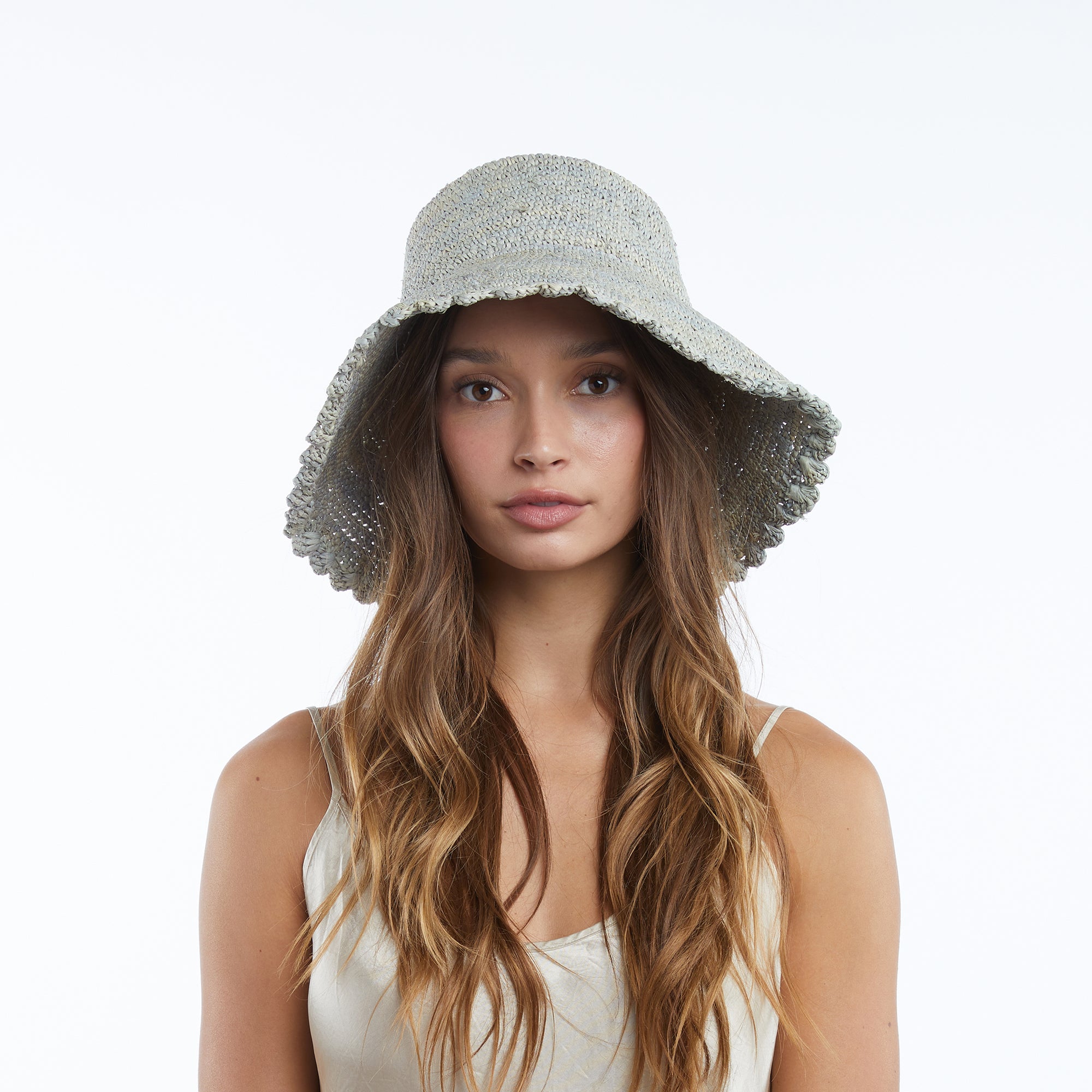 Braided Ember Bucket Hat in Raffia - Light Blue - Image 4