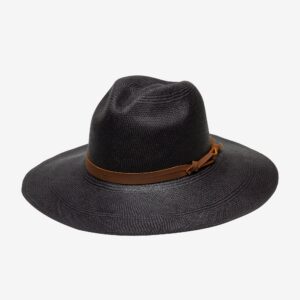 Selene Sculpted Wide Brim Sun Hat Crafted in Straw - Black