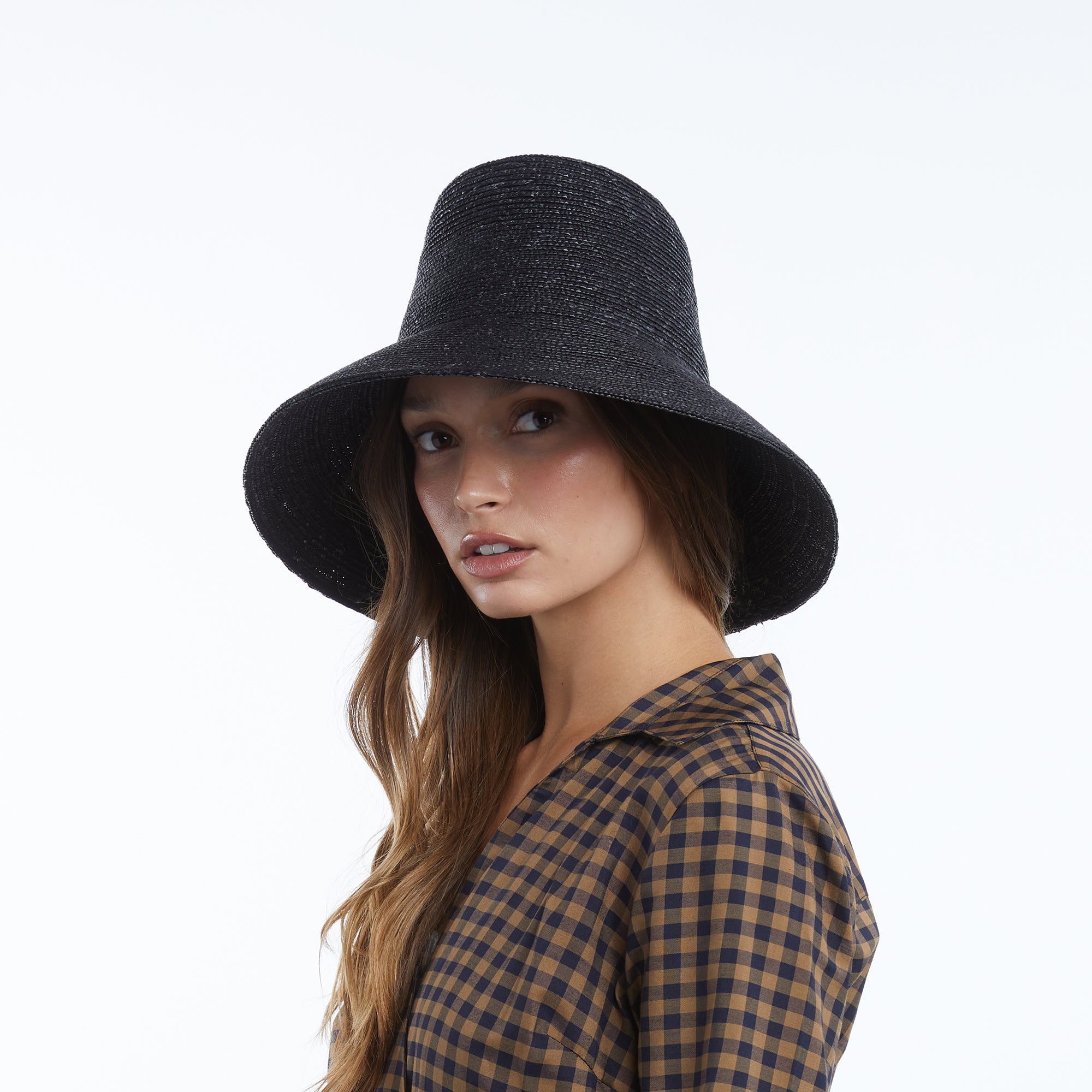 Airy Reed Wide Brim Sun Hat in Wheat Straw - Black - Image 8