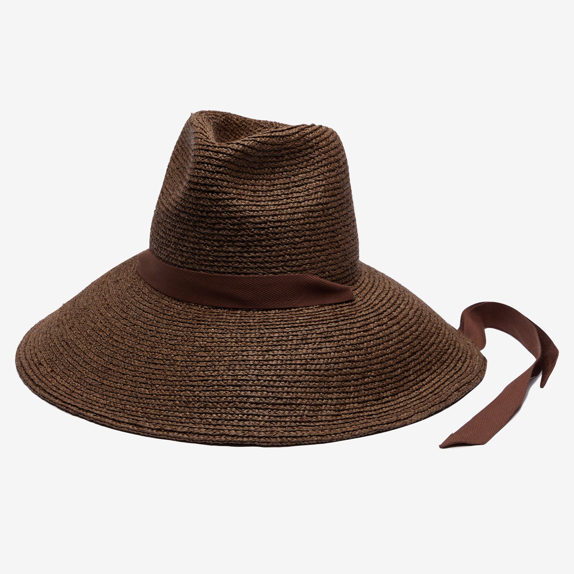 Maple Structured Wide Brim Sun Hat Crafted in Raffia - Chocolate