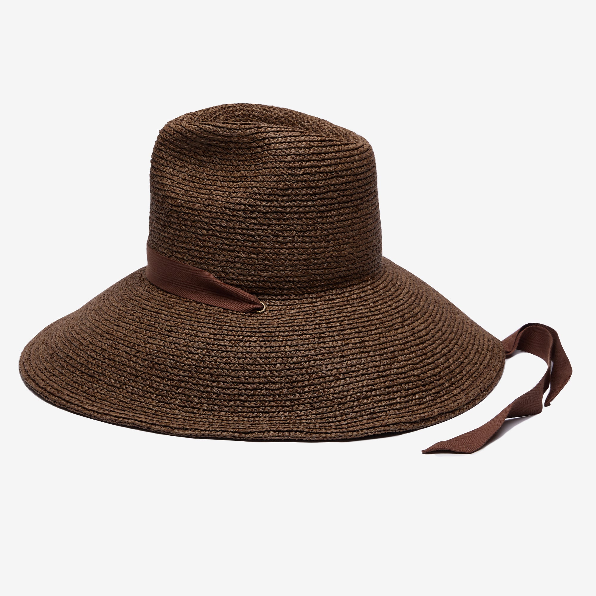 Maple Structured Wide Brim Sun Hat Crafted in Raffia - Chocolate - Image 3