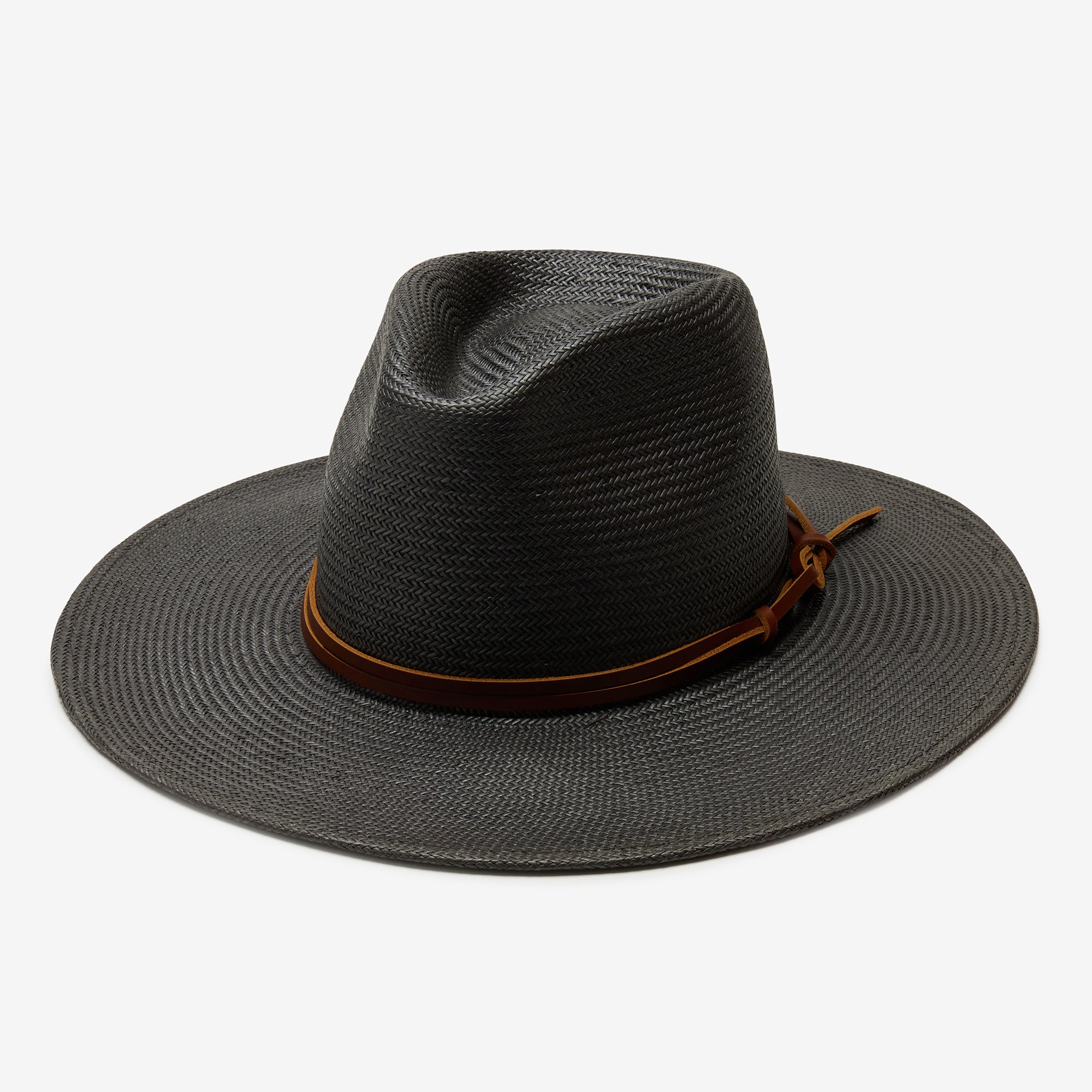 Classic Reed Wide Brim Sun Hat in Straw - Black