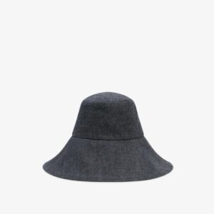 Denim Blue Textured Woven Wide Brim Bucket Hat