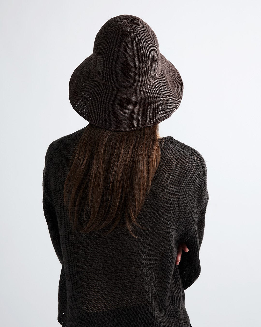 Chocolate Raffia Straw Wide Brim Bucket Hat - Image 5