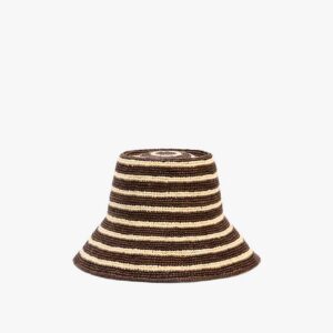 Walnut Raffia Straw Wide Brim Bucket Hat