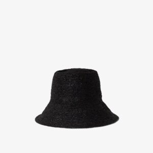 Packable Black Raffia Straw Bucket Sun Hat