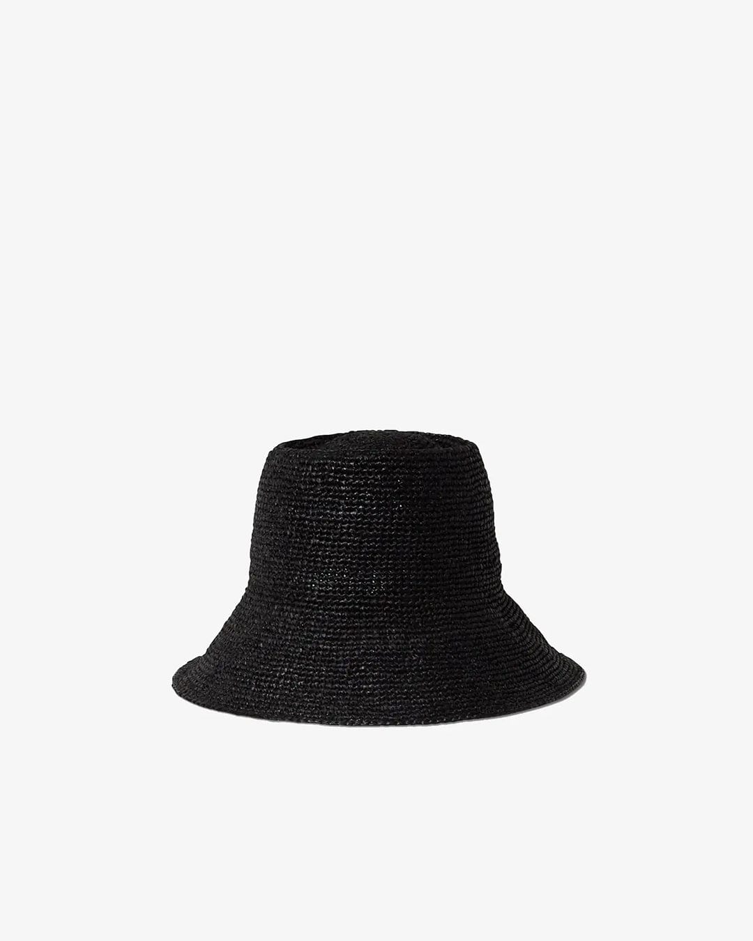 Packable Black Raffia Straw Bucket Sun Hat
