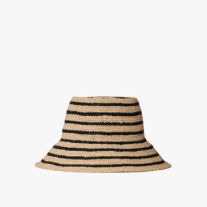 Harbor Blue Raffia Straw Wide Brim Bucket Hat
