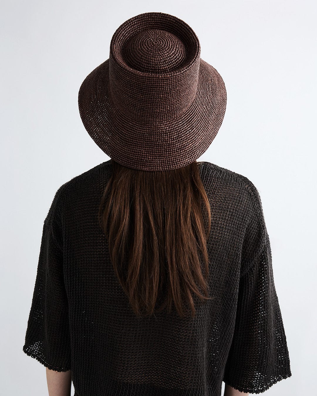 Dark Earth Raffia Straw Wide Brim Bucket Hat - Image 4