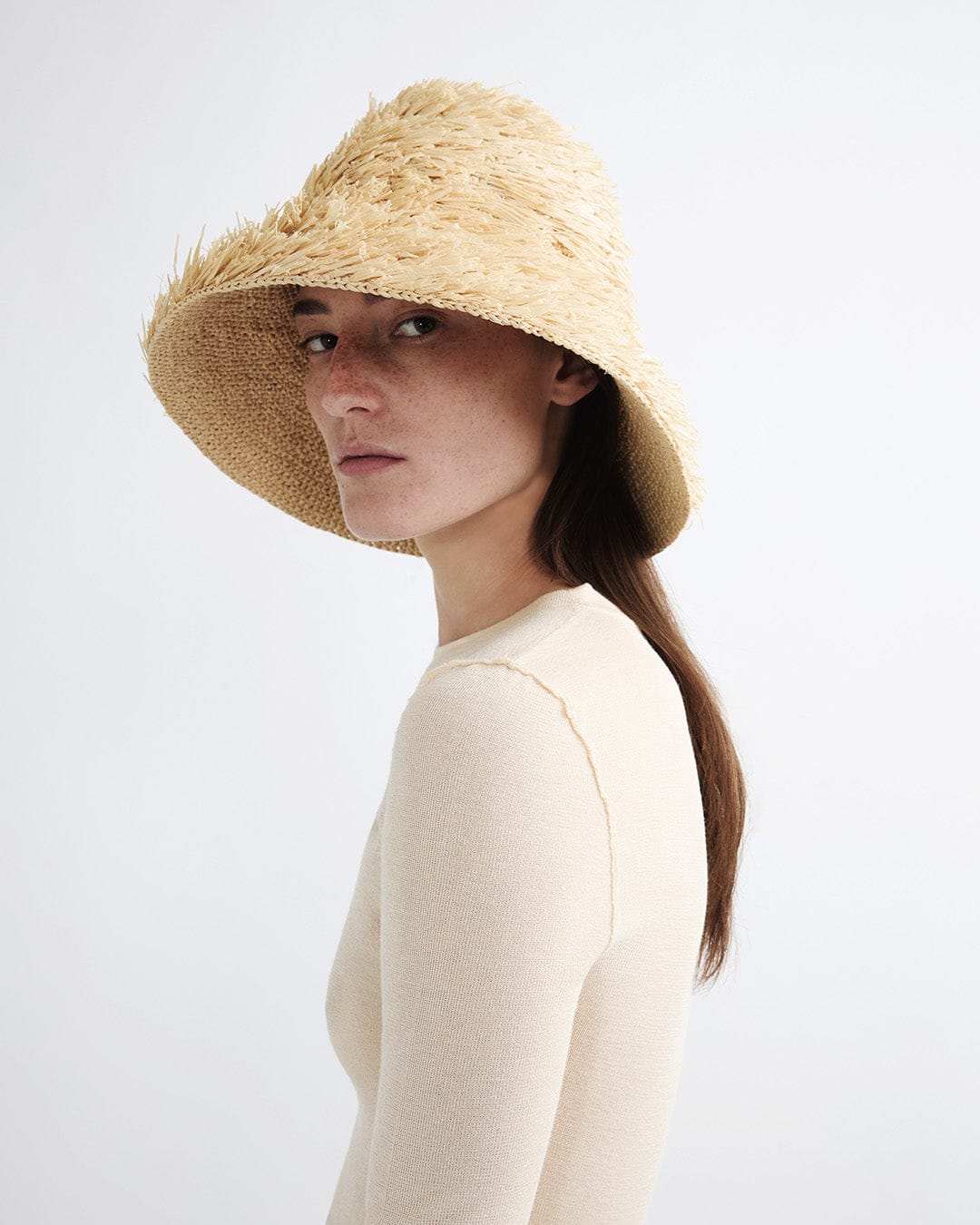 Relaxed Natural Raffia Straw Bucket Sun Hat - Image 3