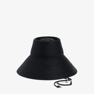 Black Raffia Straw Wide Brim Bucket Hat