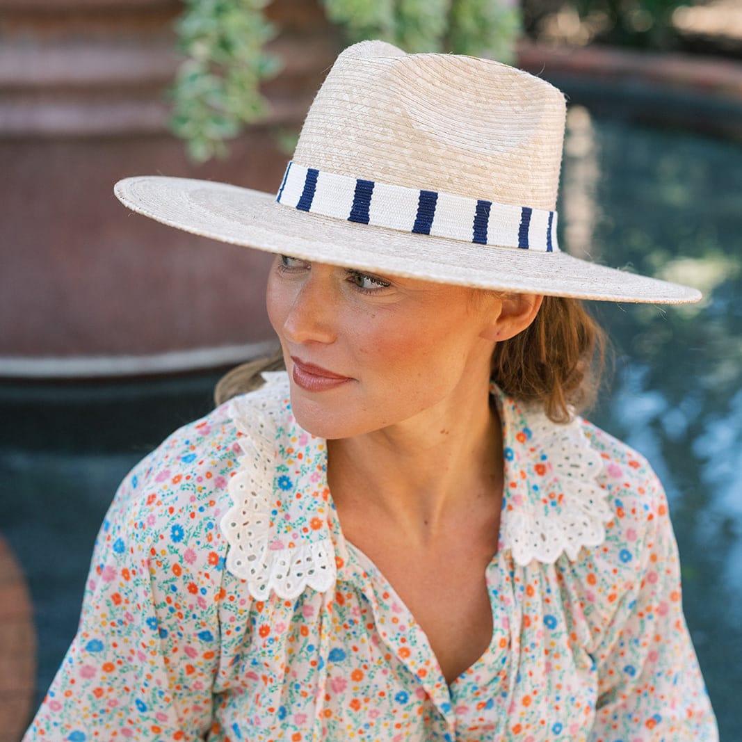 Navy Stripe Natural Palm Hat - Image 2
