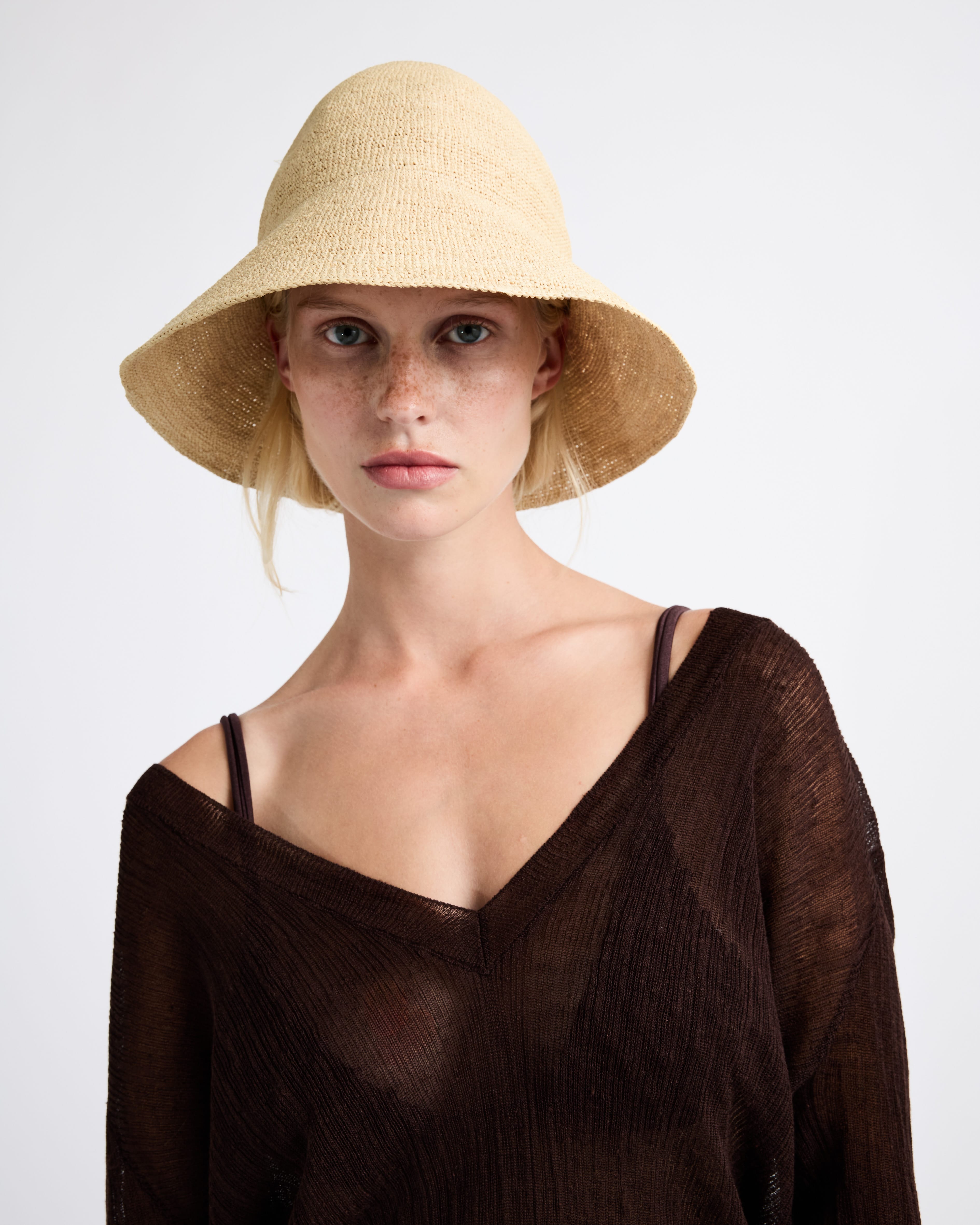 Structured Natural Raffia Straw Bucket Sun Hat - Image 3