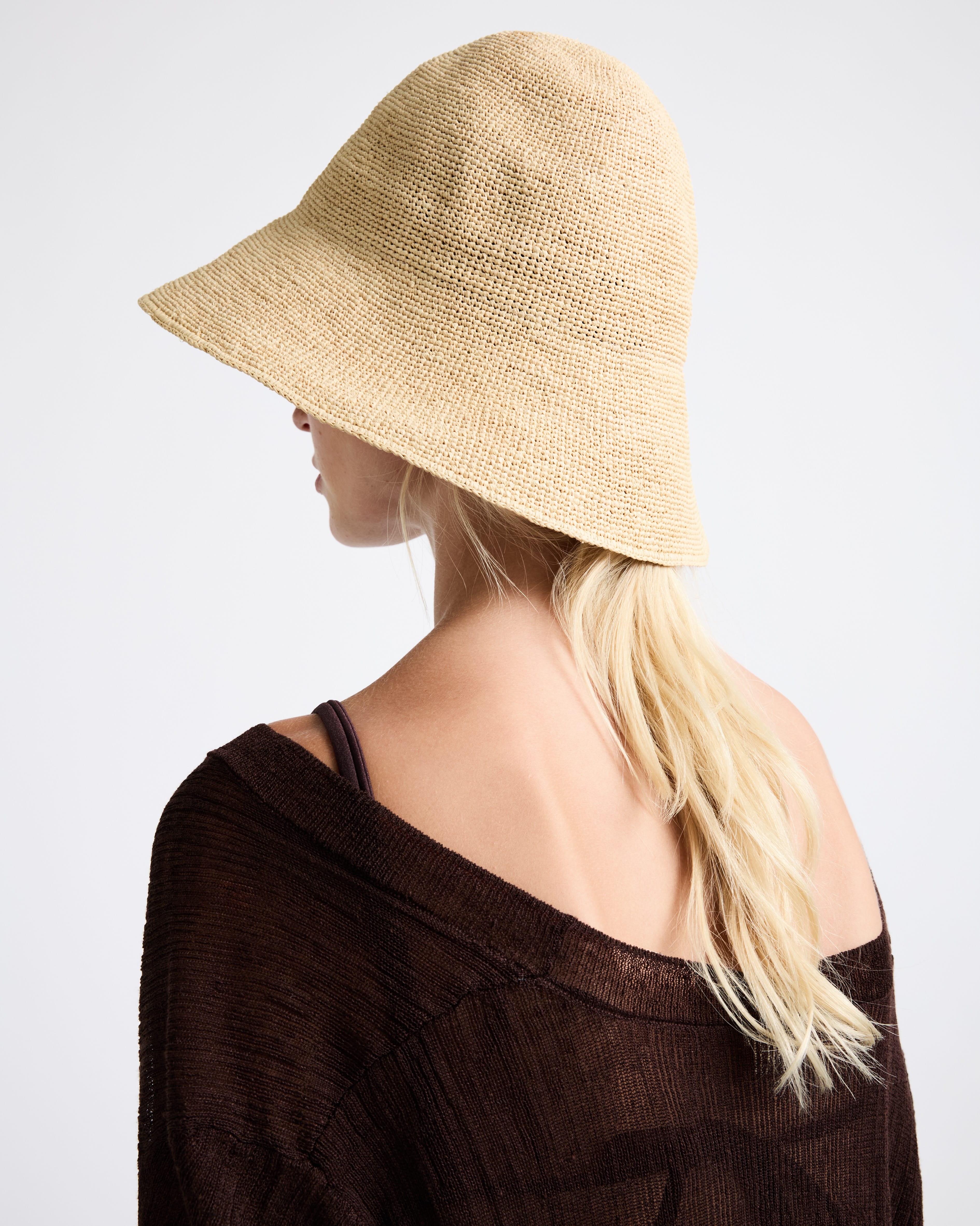 Structured Natural Raffia Straw Bucket Sun Hat - Image 4