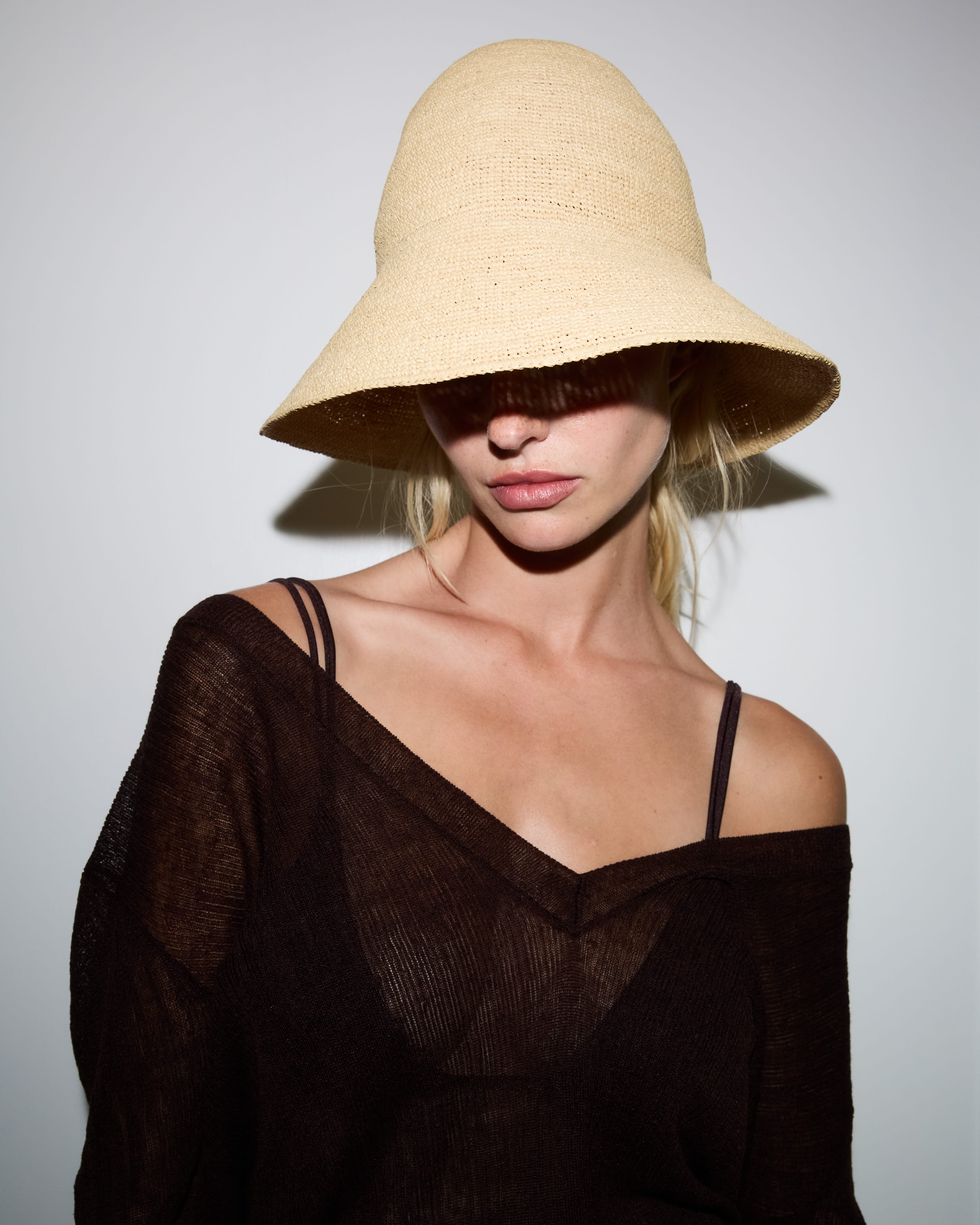Structured Natural Raffia Straw Bucket Sun Hat - Image 6