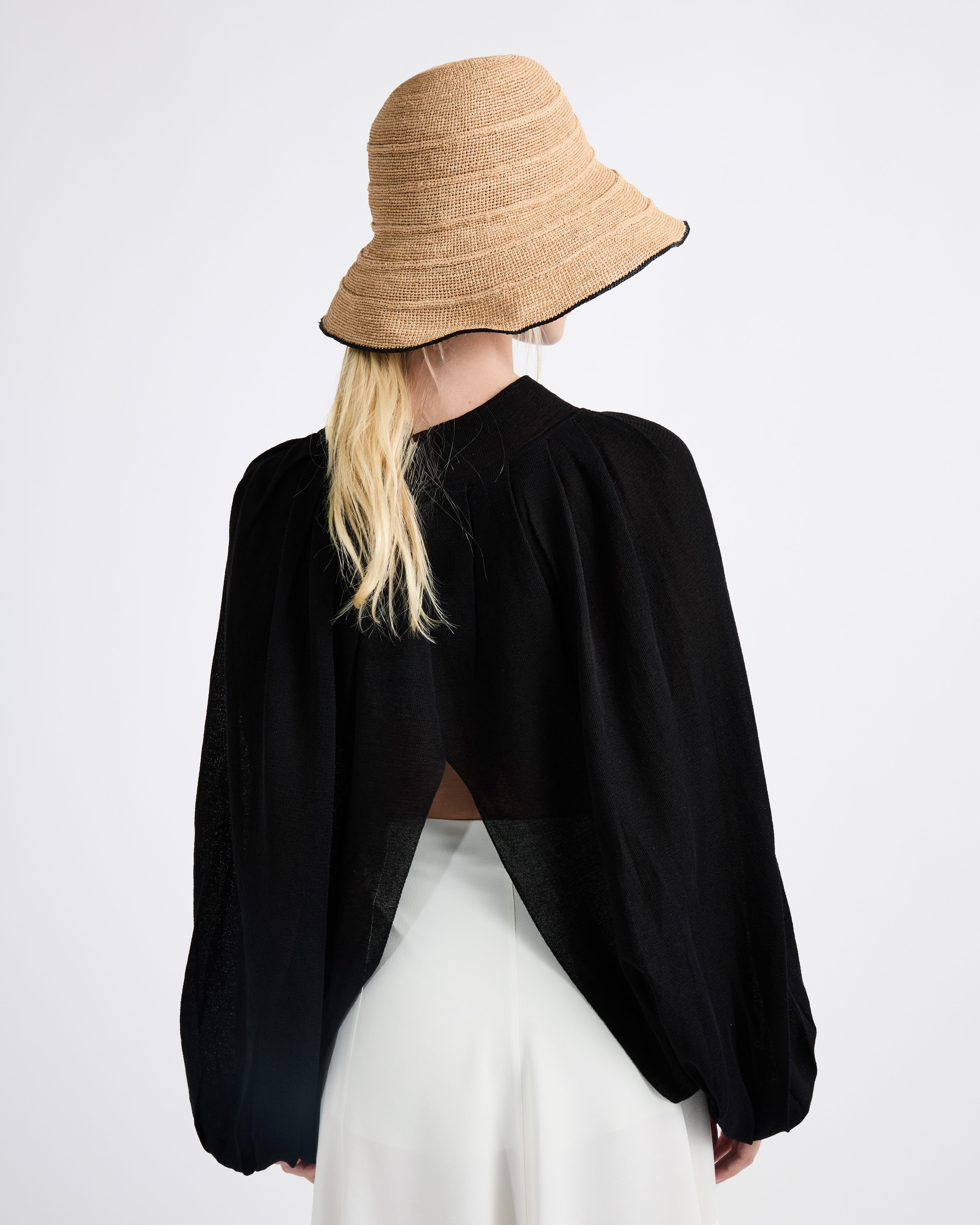 Sand Raffia Straw Wide Brim Bucket Hat - Image 3