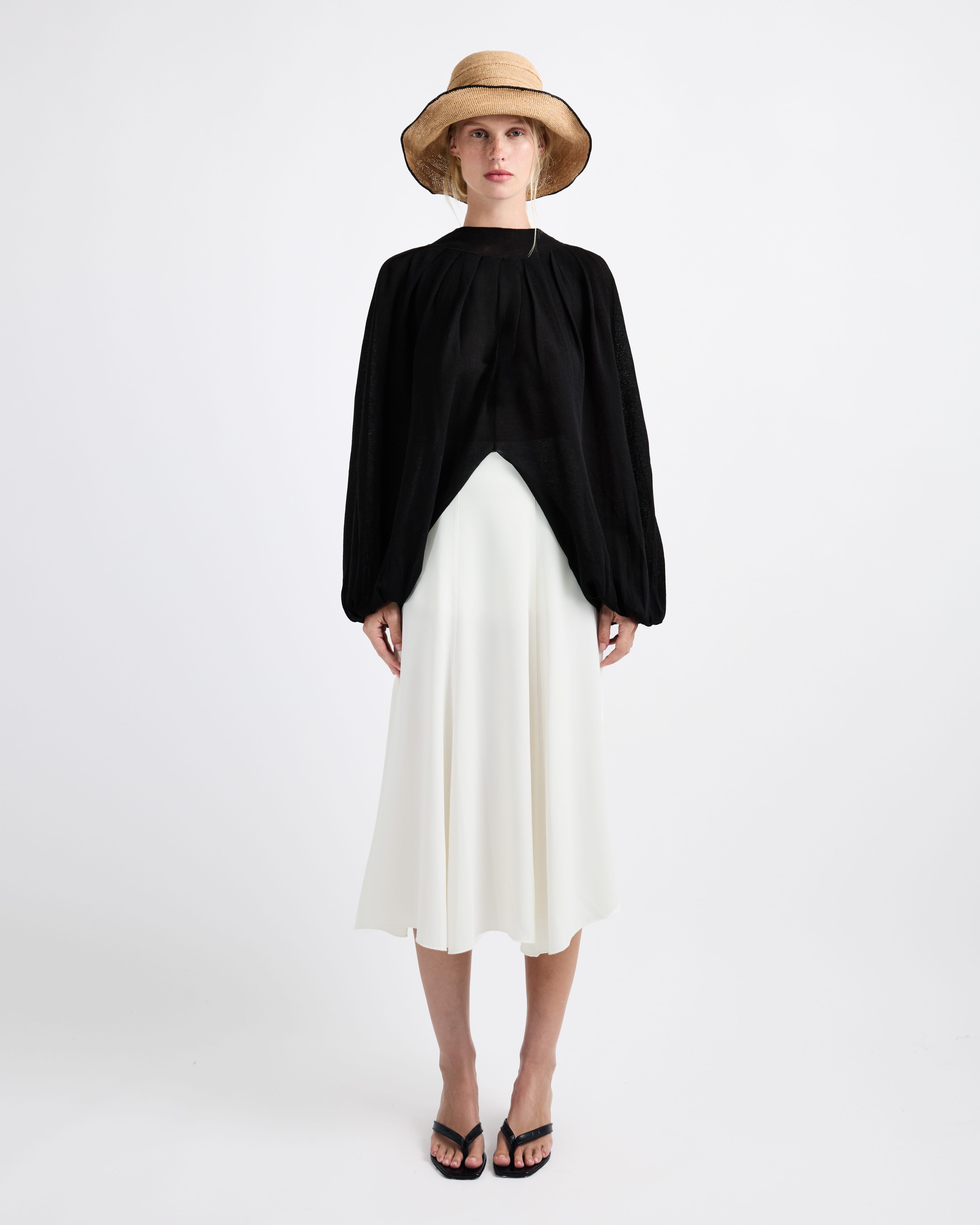 Sand Raffia Straw Wide Brim Bucket Hat - Image 4
