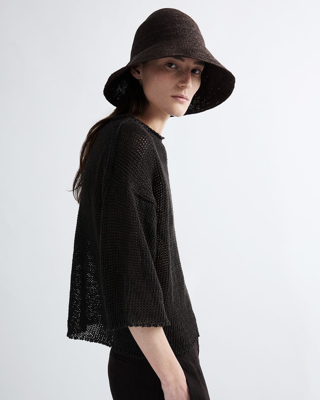 Chocolate Raffia Straw Wide Brim Bucket Hat - Image 3