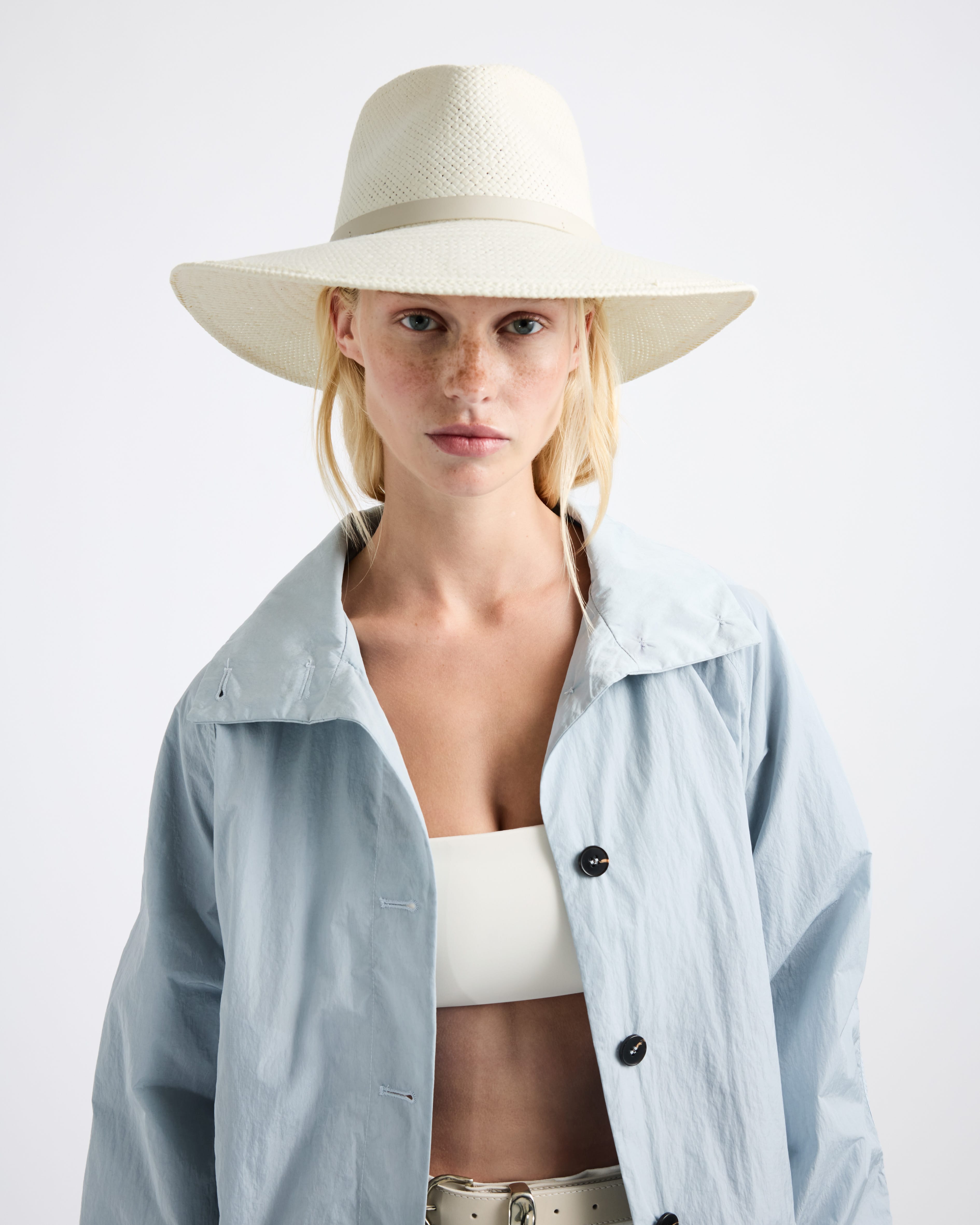 Bleached Ivory Woven Straw Structured Wide Brim Hat - Image 3