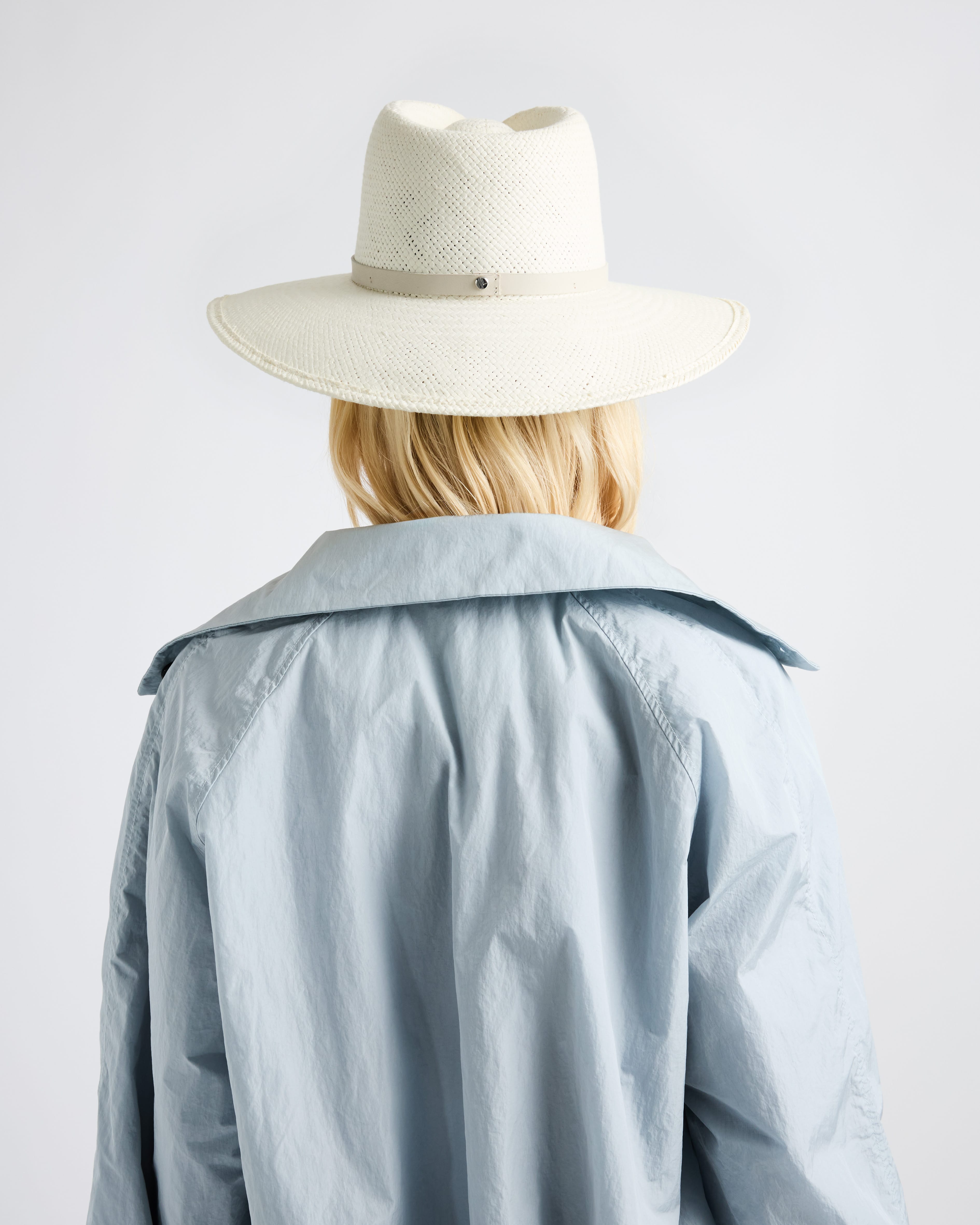 Bleached Ivory Woven Straw Structured Wide Brim Hat - Image 5