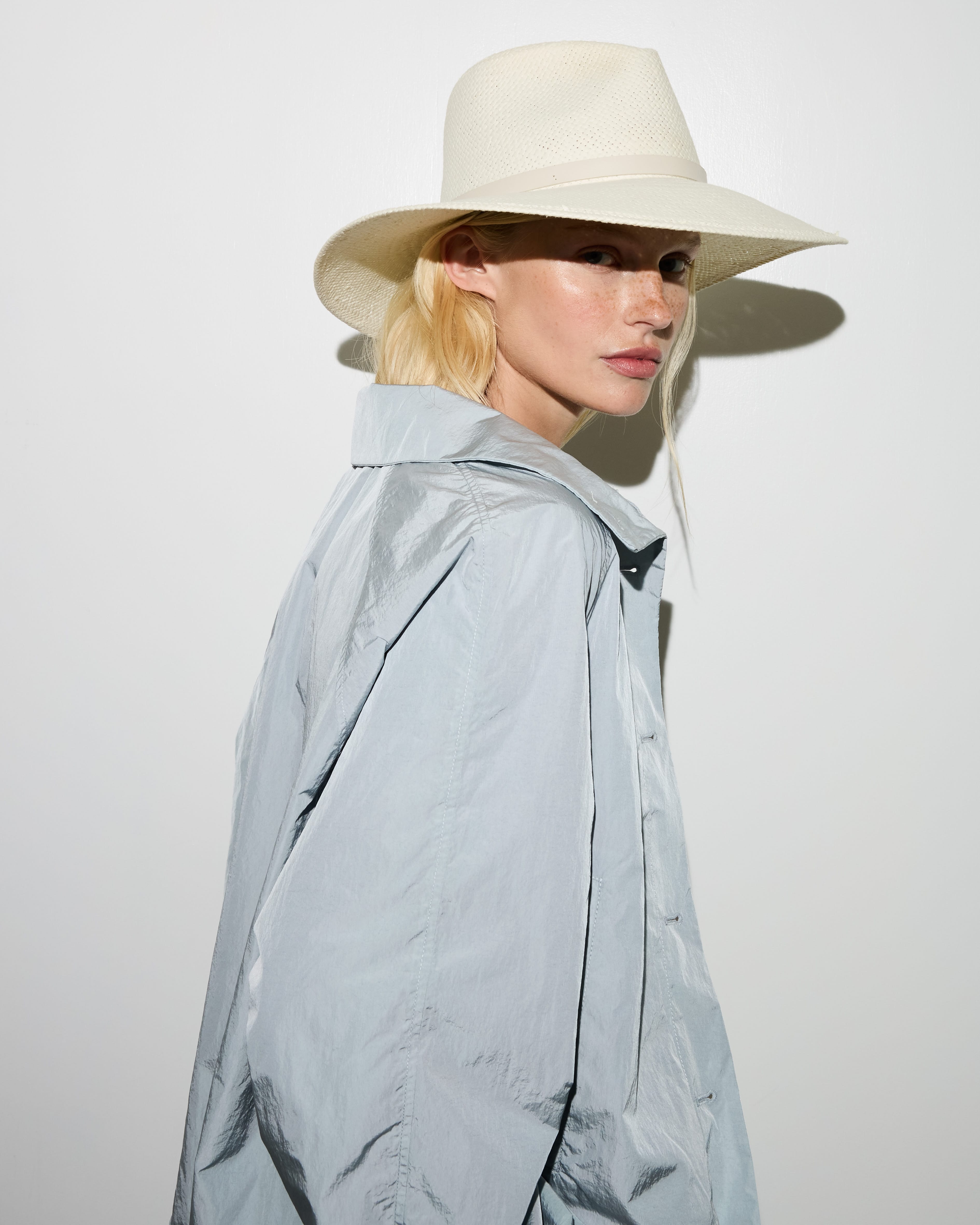 Bleached Ivory Woven Straw Structured Wide Brim Hat - Image 7