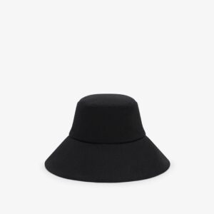 Black Textured Woven Wide Brim Bucket Hat